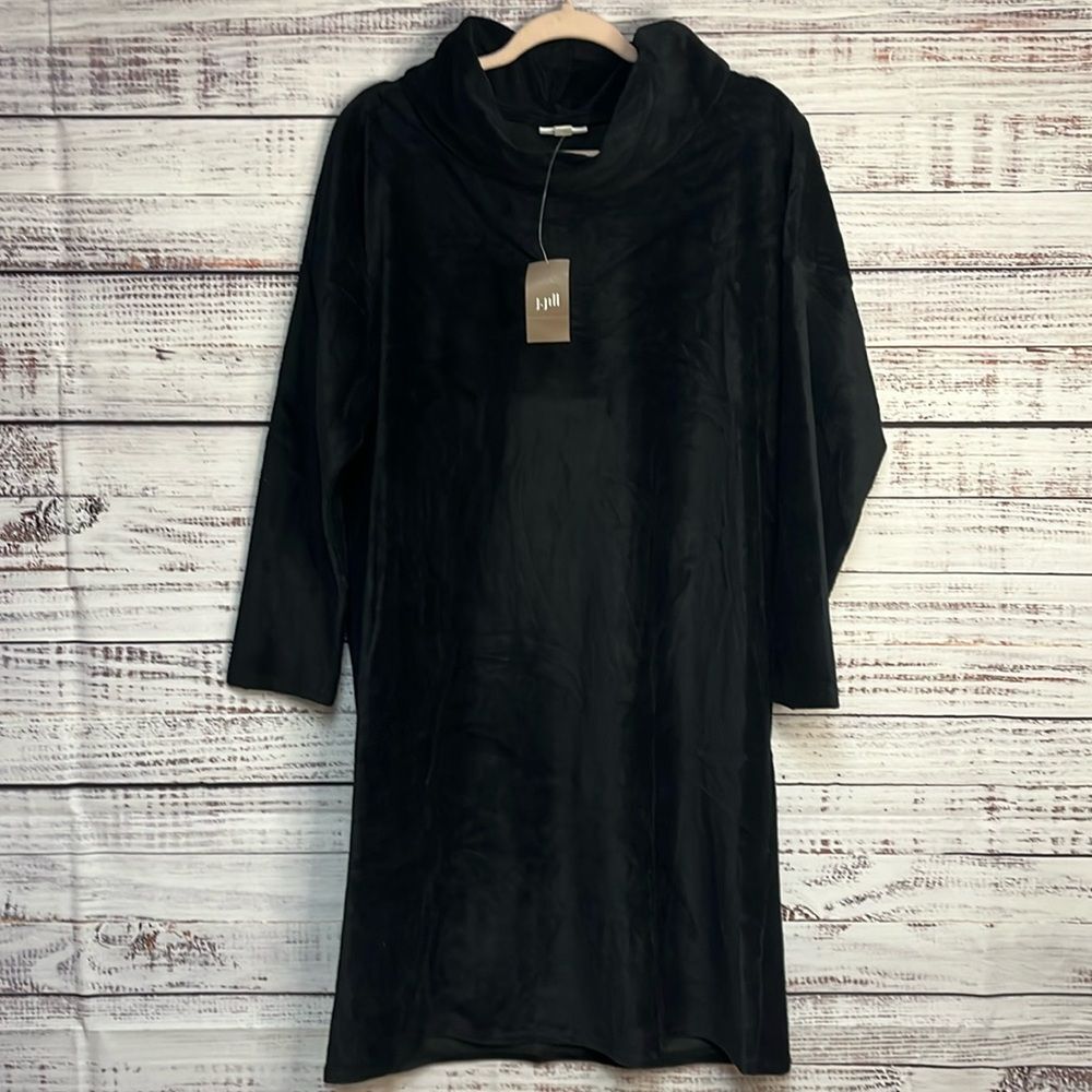 J. Jill Pure Jill Velour Corduroy Dress Women’s XL Midi Black Cowl Draped Neck